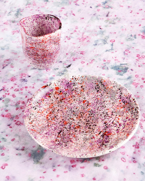 Black rose splatter linen tablecloth