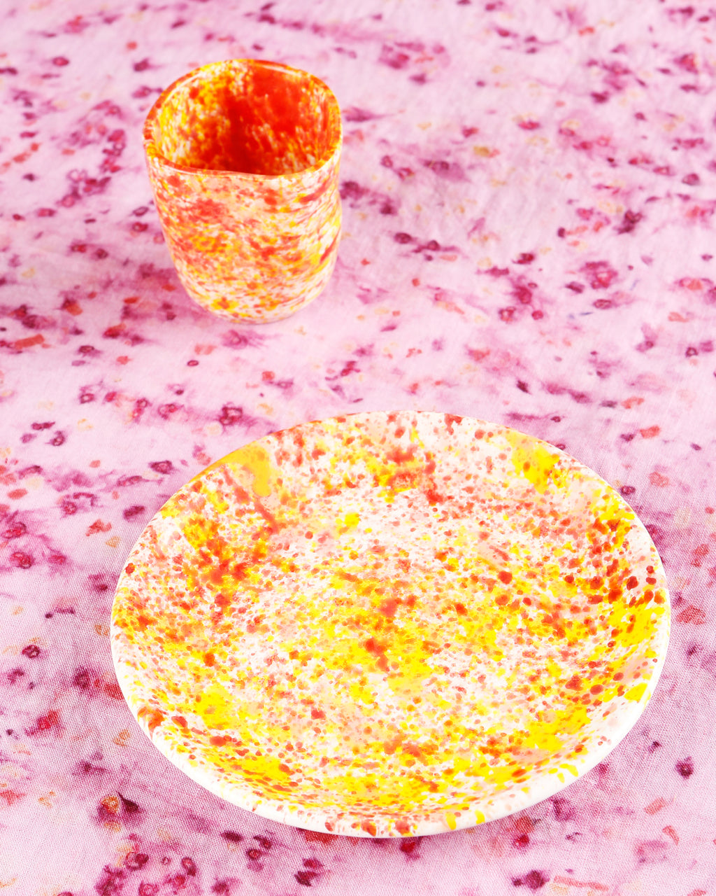 Chamomile splatter linen tablecloth