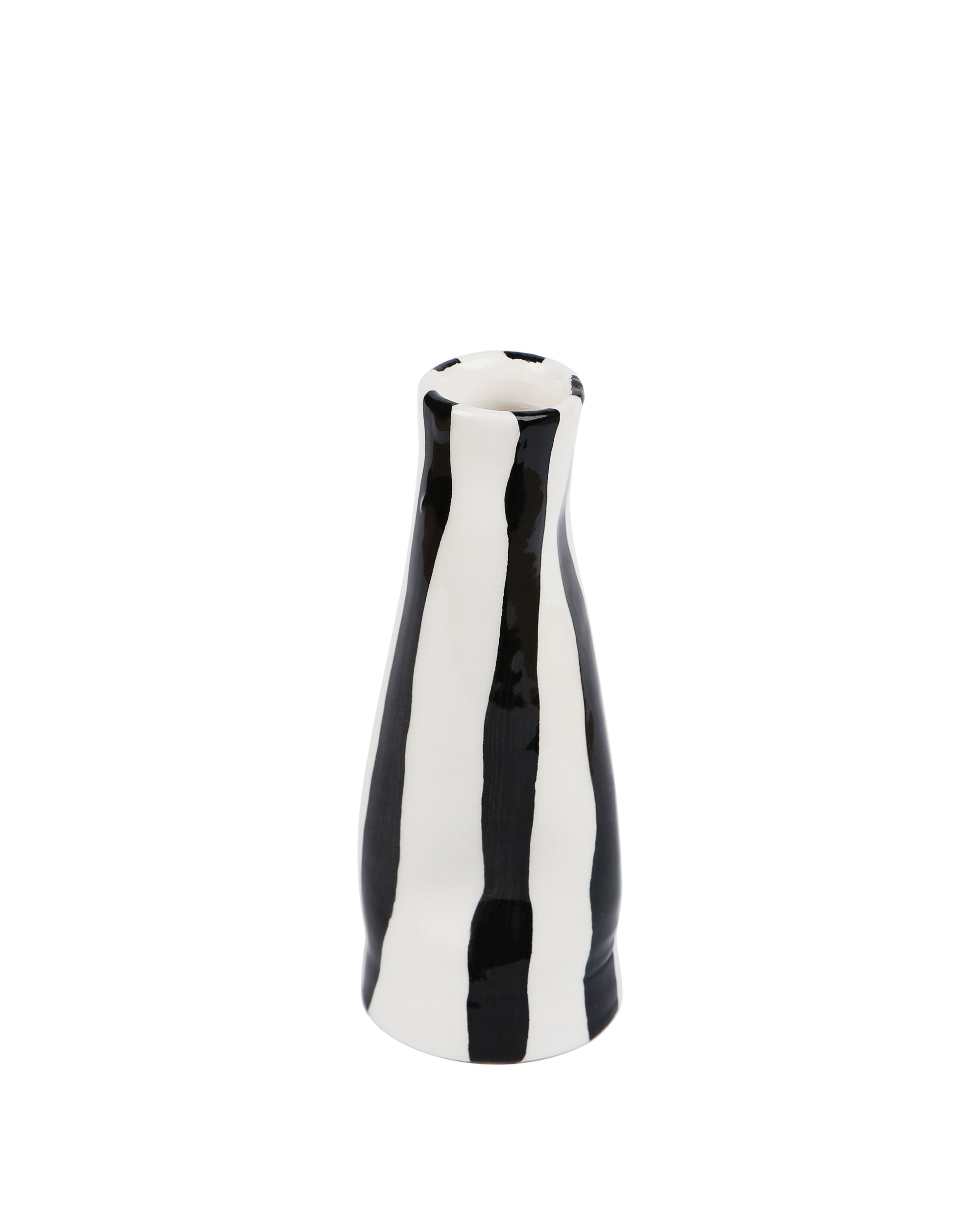 Handmade ceramic vase with black and white stripes, made in Athens by Rhea Kalo