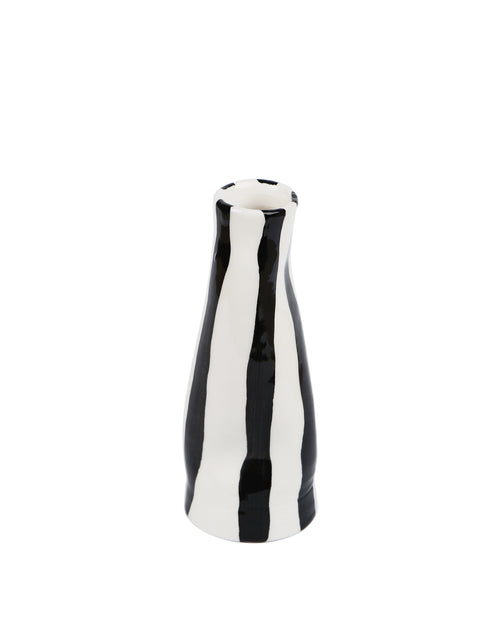Handmade ceramic vase with black and white stripes, made in Athens by Rhea Kalo