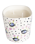 Handmade ceramic candle with eyeflower design by Rhea Kalo Athens