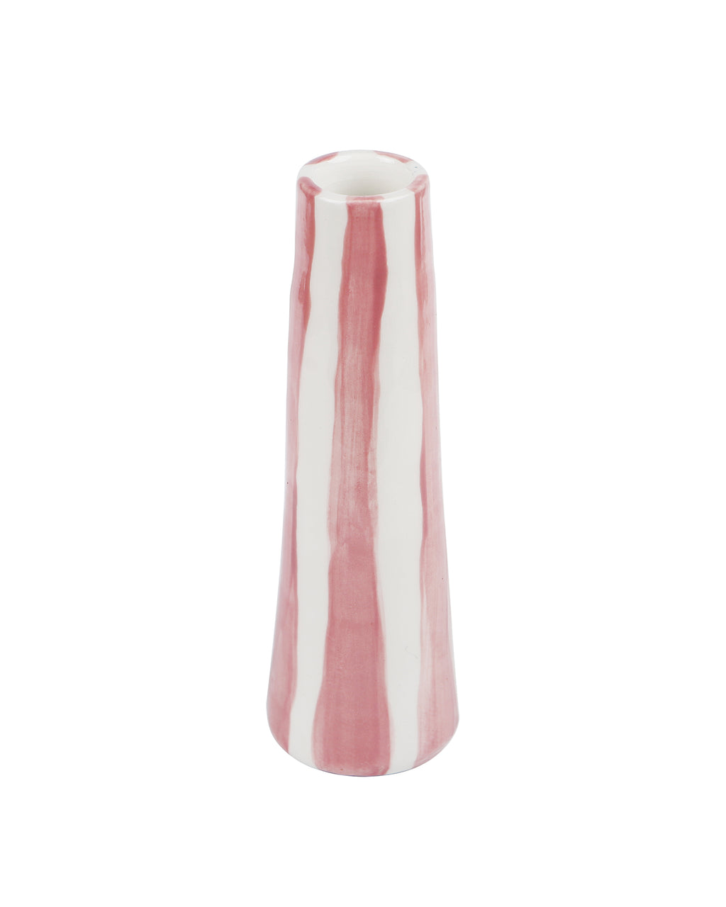 Handmade ceramic stem vase with pink on white stripes by Rhea Kalo Athens