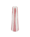 Handmade ceramic stem vase with pink on white stripes by Rhea Kalo Athens