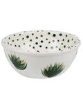 Hand-painted ceramic bowl with plants and dots motif, made in Athens by Rhea Kalo