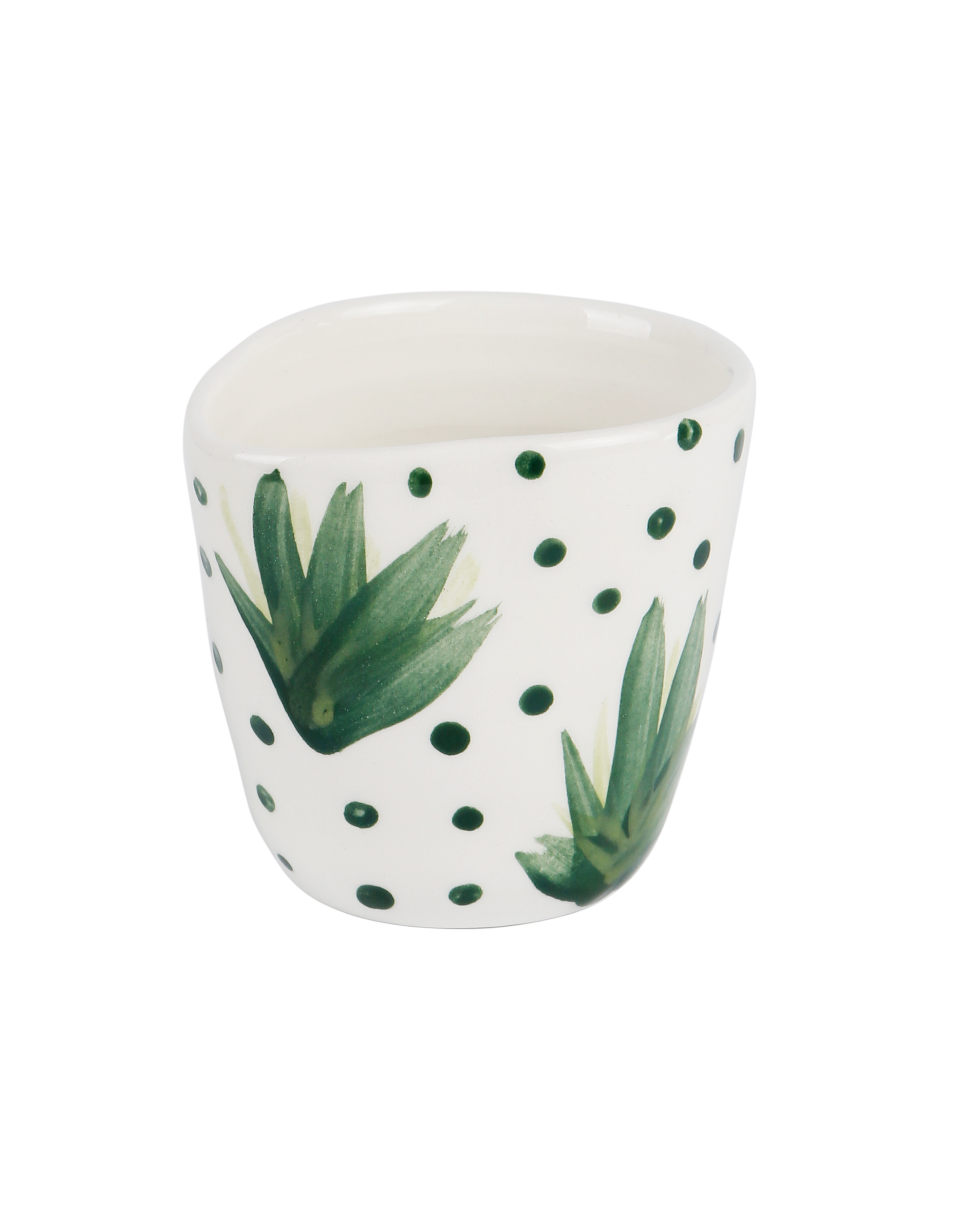 Hand-painted ceramic espresso cup with plants and dots, made in Athens by Rhea Kalo