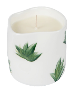 Hand-painted ceramic candle with botanical plants design, handmade in Athens by Rhea Kalo