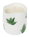 Hand-painted ceramic candle with botanical plants design, handmade in Athens by Rhea Kalo