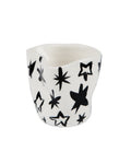 Hand-painted black and white stars ceramic espresso cup, handmade in Athens by Rhea Kalo
