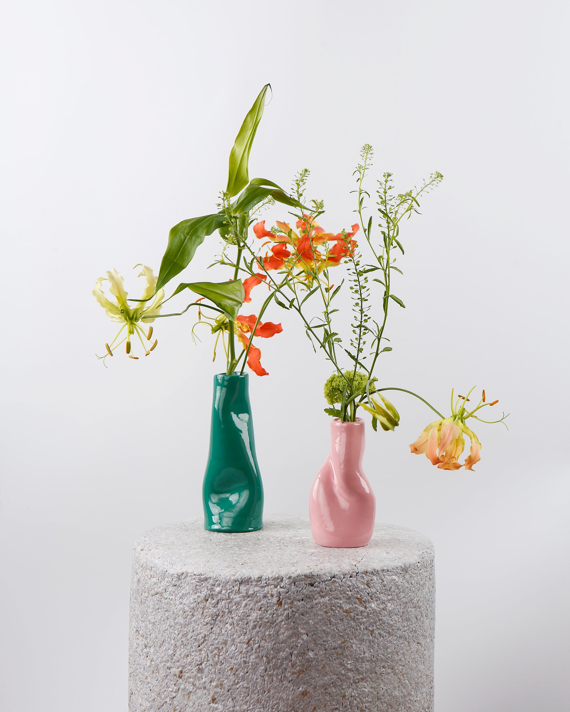 Squashed green resin vase